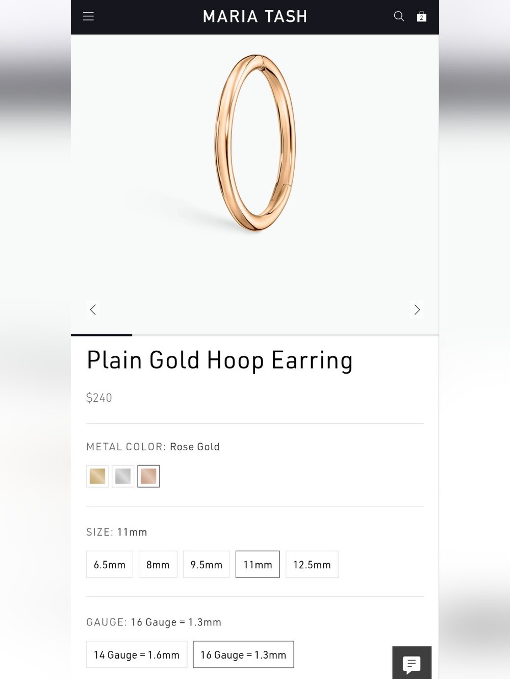 Maria Tash Plain Gold Hoop Earring Rose Gold